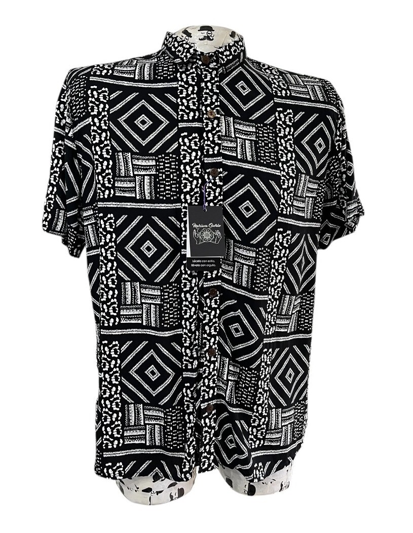 Camisa Hombre rombos y cuadros blanco y negro