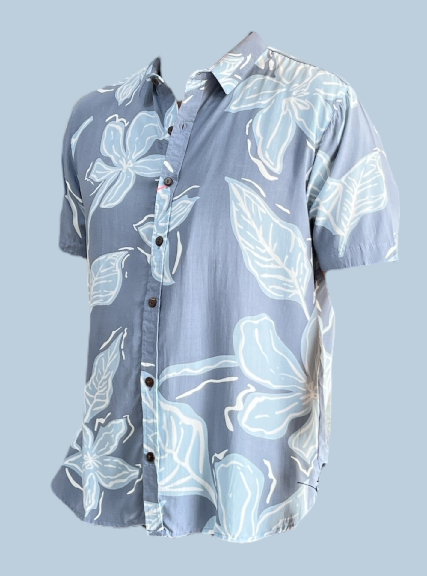 Camisa Hombre flores y hojas estampada azul claro