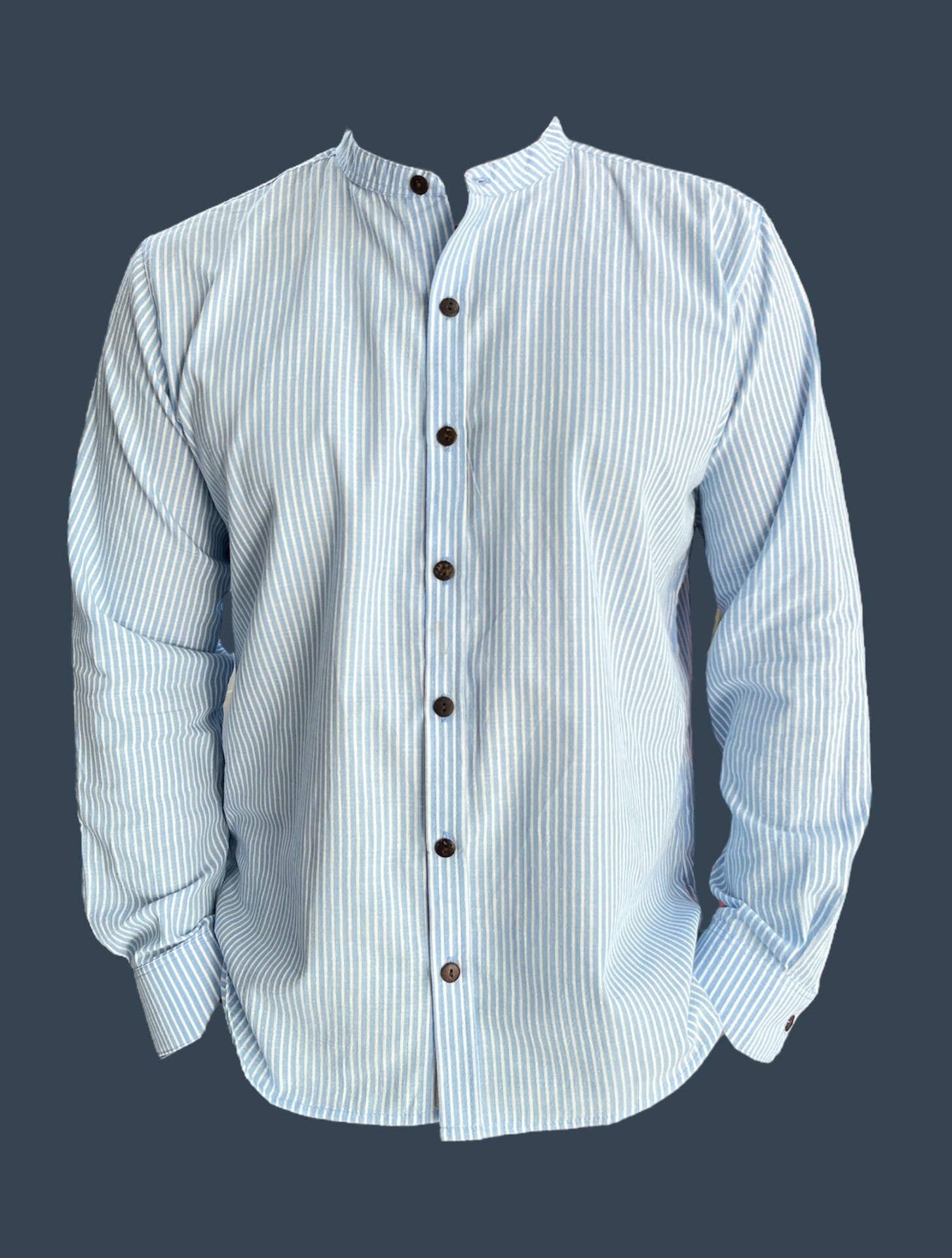 Camisa Hombre en tela LINO RAYAZ AZUL CLARAS