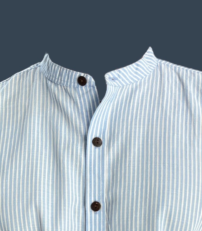 Camisa Hombre en tela LINO RAYAZ AZUL CLARAS