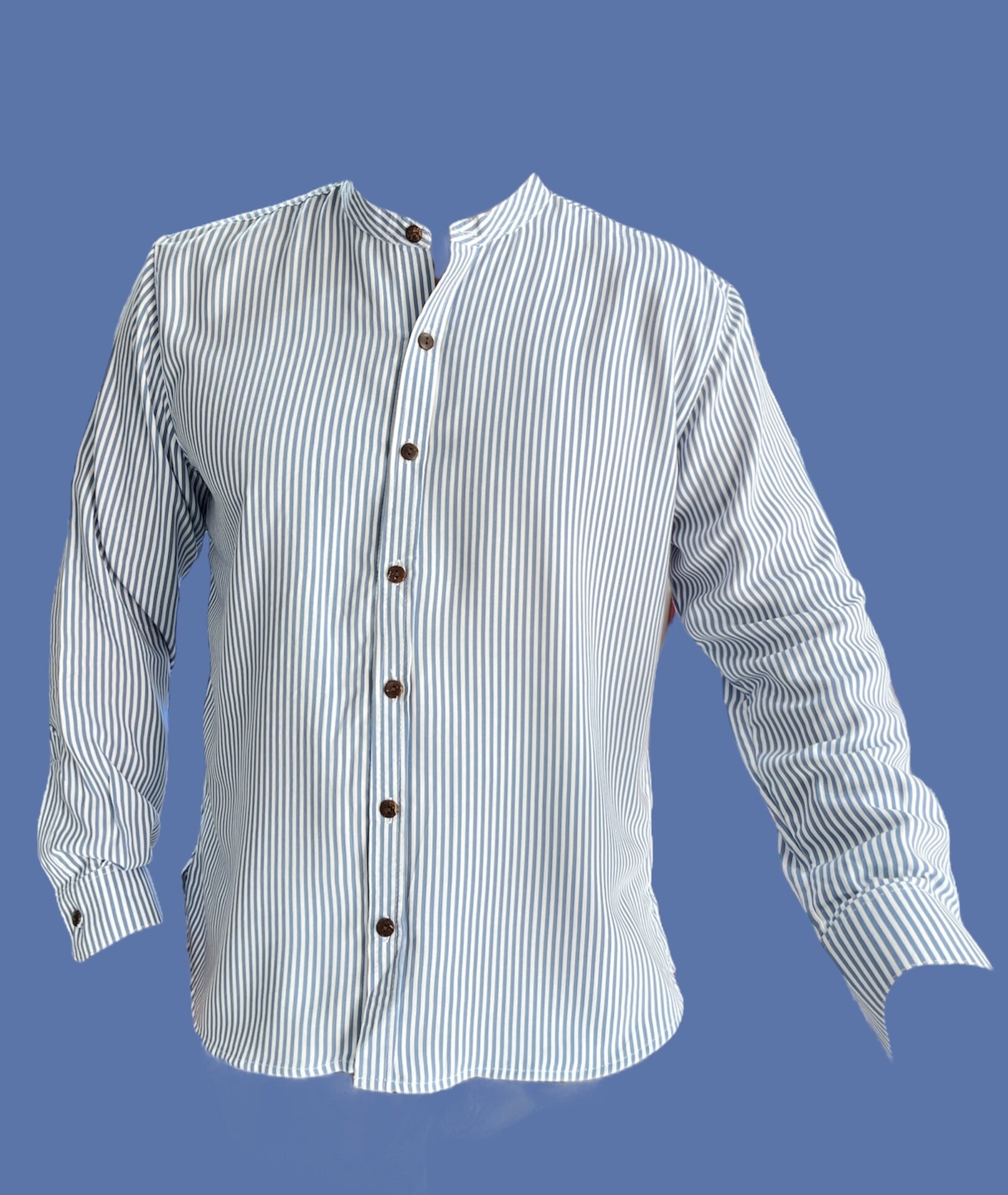 Camisa hombre en tela rayón rayas azules